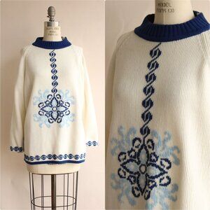 Vintage 1970s Sweater, The Campus Shop Nordic Style Blue and White Jumper